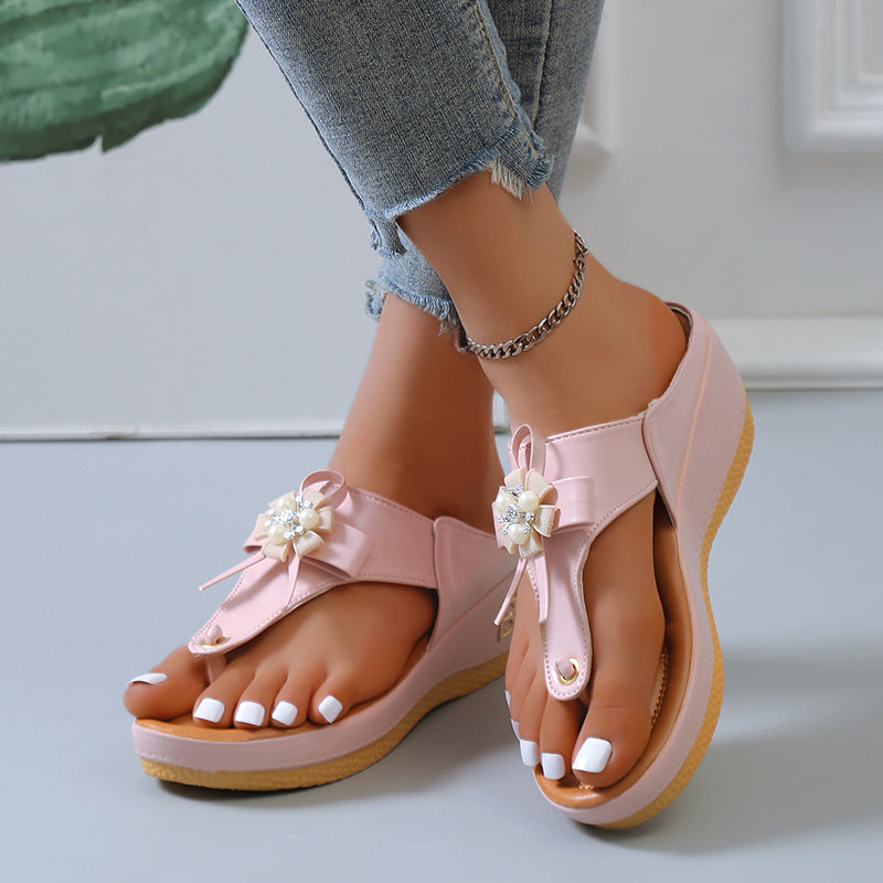 PearlBreeze - Beaded Wedge Beach Shoes