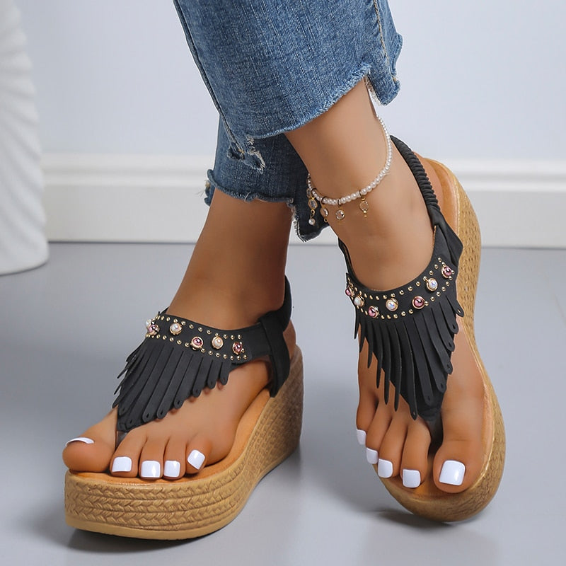 CrystalTassels - Fashion Gladiator Heel Flip Flops