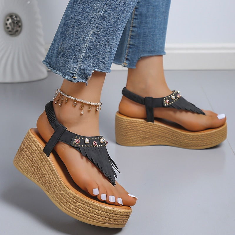 CrystalTassels - Fashion Gladiator Heel Flip Flops