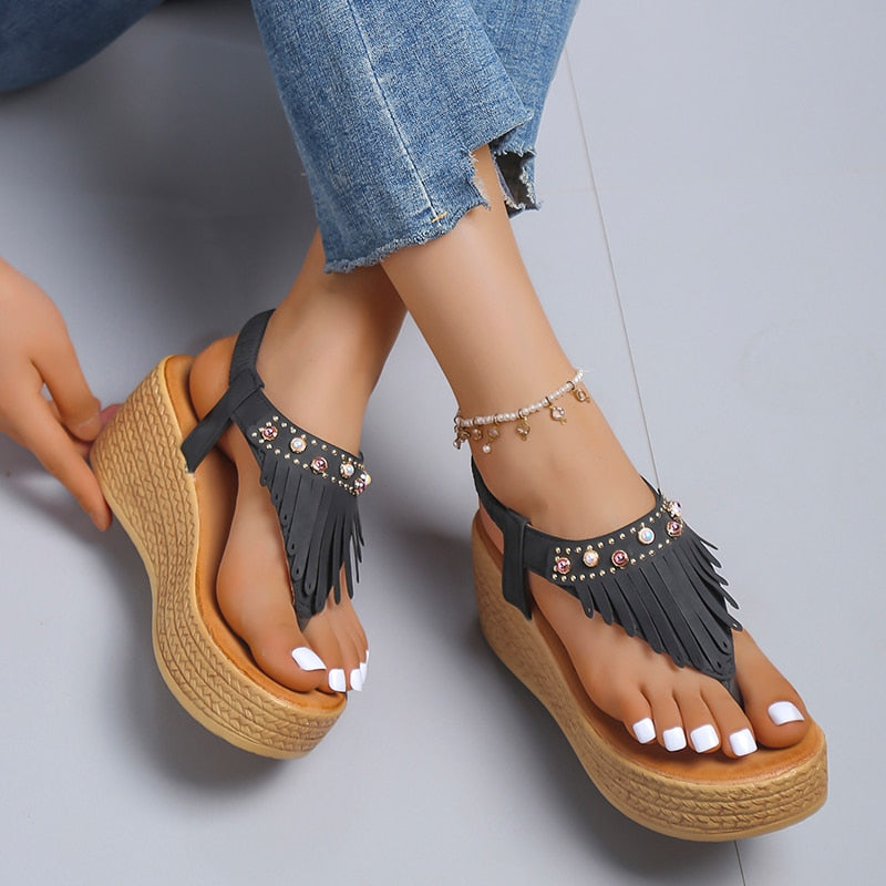 CrystalTassels - Fashion Gladiator Heel Flip Flops