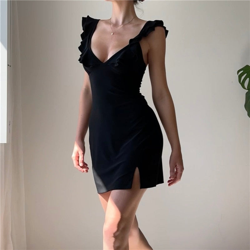 ElegantEdge - Ruffle Bow Tie Mini Dress