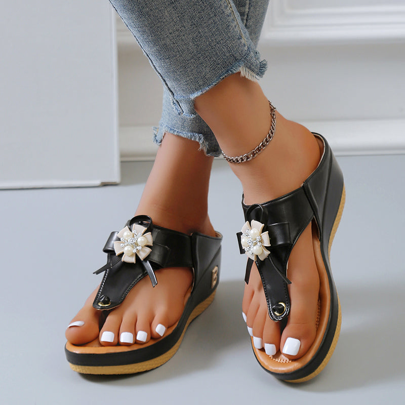 PearlBreeze - Beaded Wedge Beach Shoes