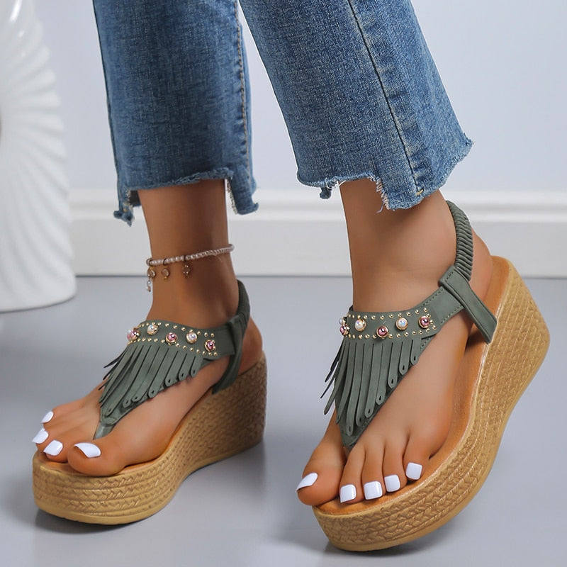 CrystalTassels - Fashion Gladiator Heel Flip Flops
