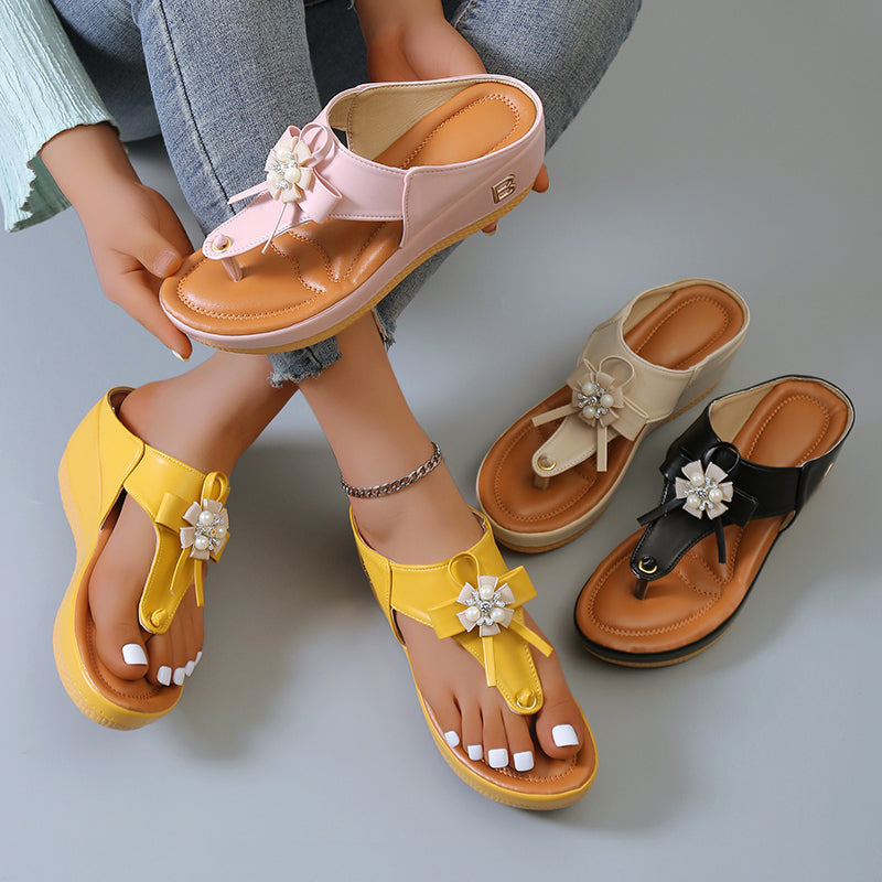 PearlBreeze - Beaded Wedge Beach Shoes
