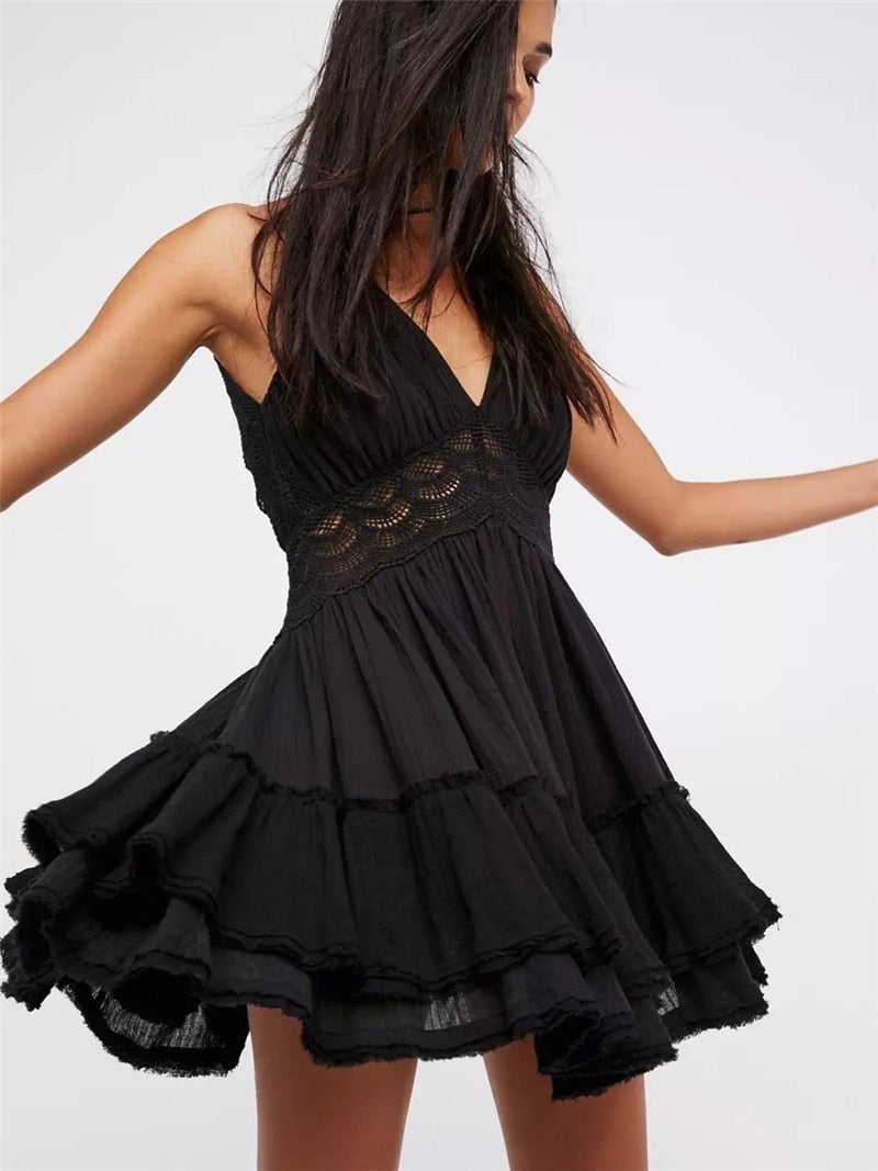 DotDiva - High Waist Dot Printing Mini Dress