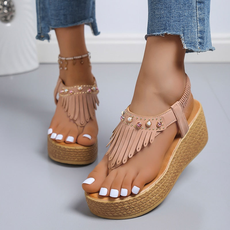 CrystalTassels - Fashion Gladiator Heel Flip Flops