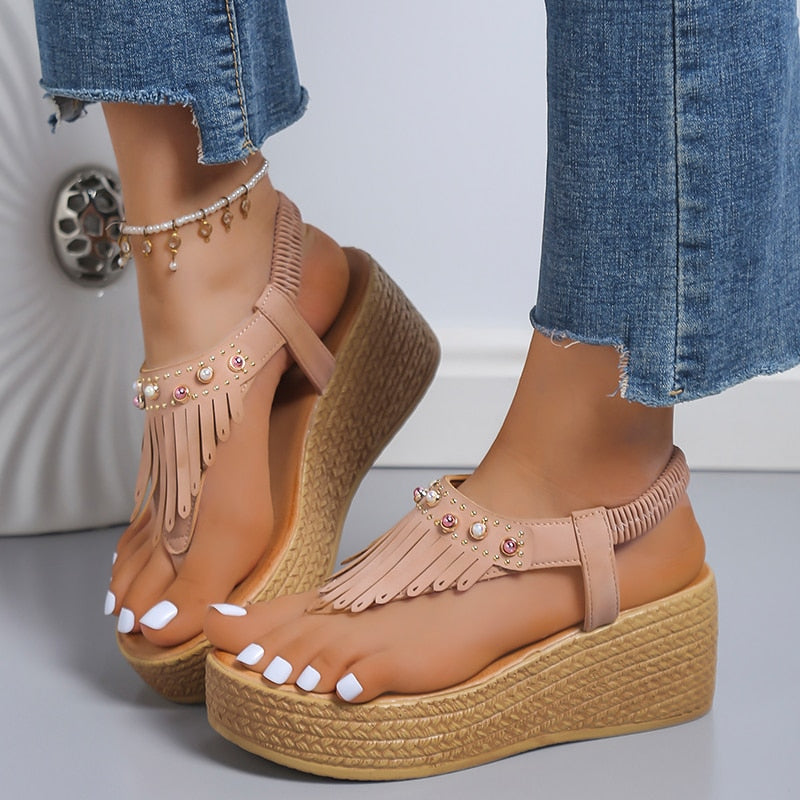 CrystalTassels - Fashion Gladiator Heel Flip Flops