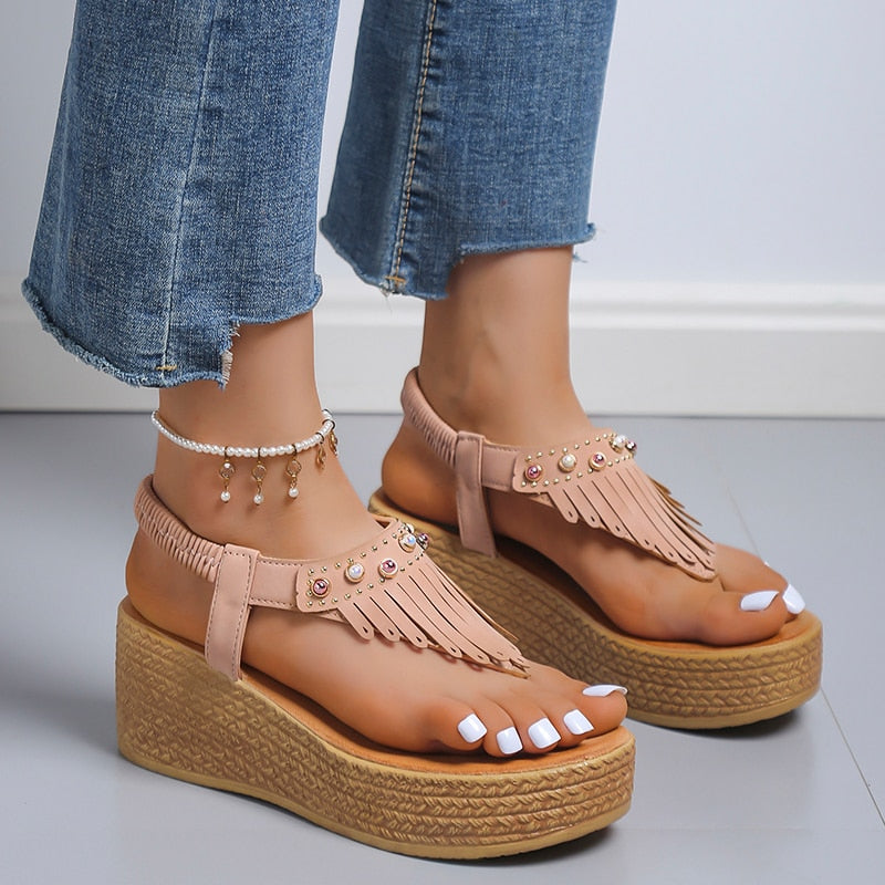 CrystalTassels - Fashion Gladiator Heel Flip Flops