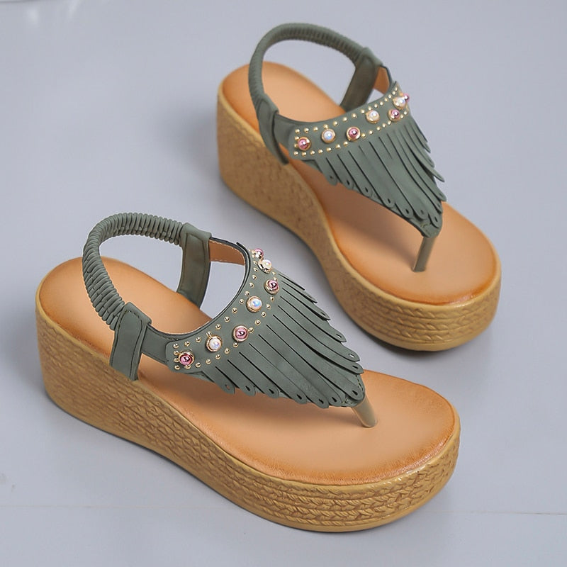CrystalTassels - Fashion Gladiator Heel Flip Flops