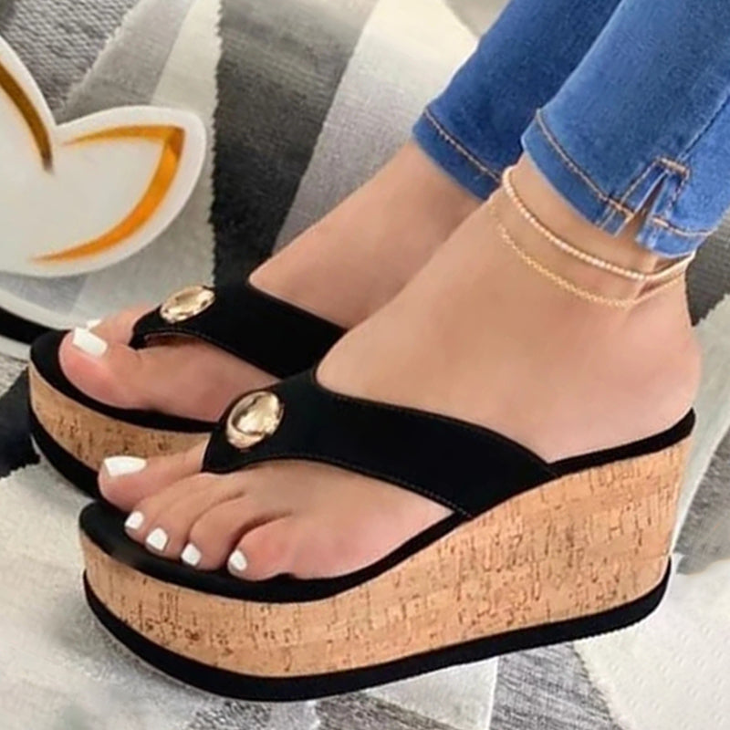 WaveGlam - Chain Wedge Flip Flops