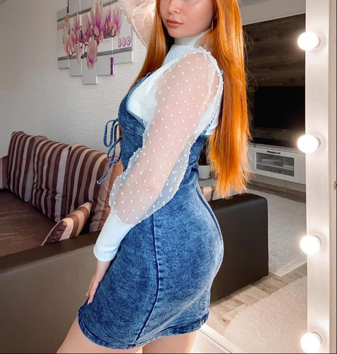 Sira - Eyelet Lace-Up Denim Mini Dress
