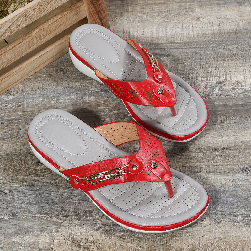 ShineSway - Metal Button Beach Flip Flops