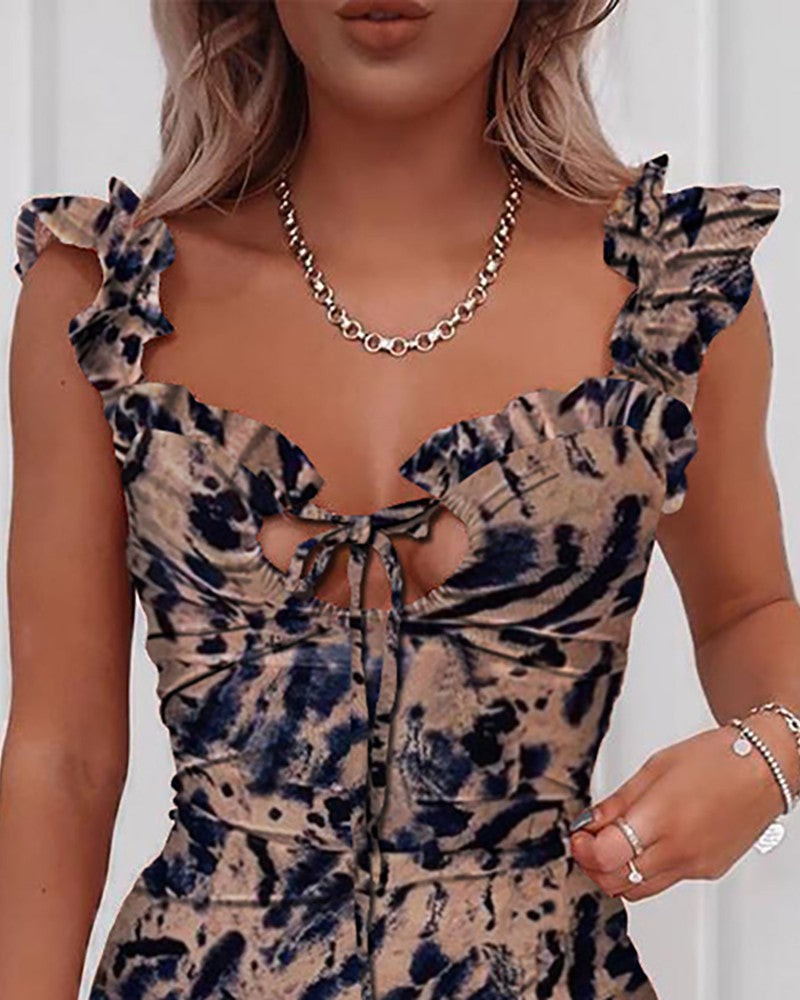 FloralVibe - Floral Print Ruffles Mini Dress