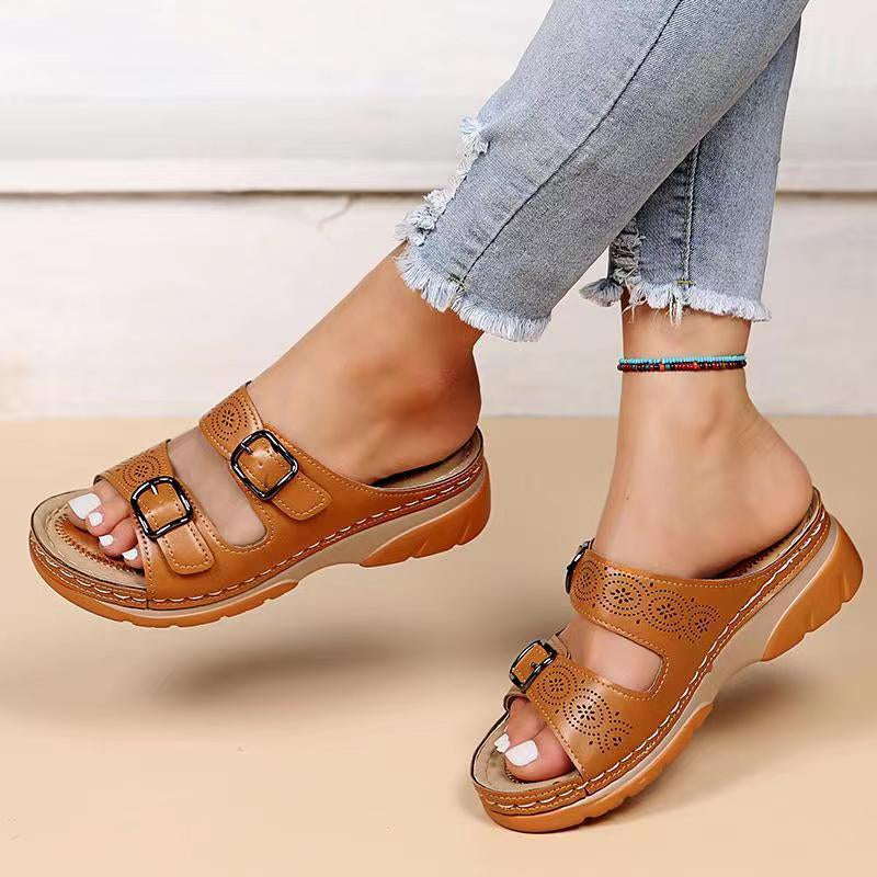 DoubleBuckle - Wedge Ladies Sandals