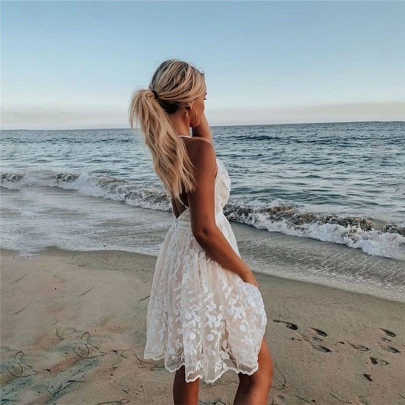 DotDiva - High Waist Dot Printing Mini Dress