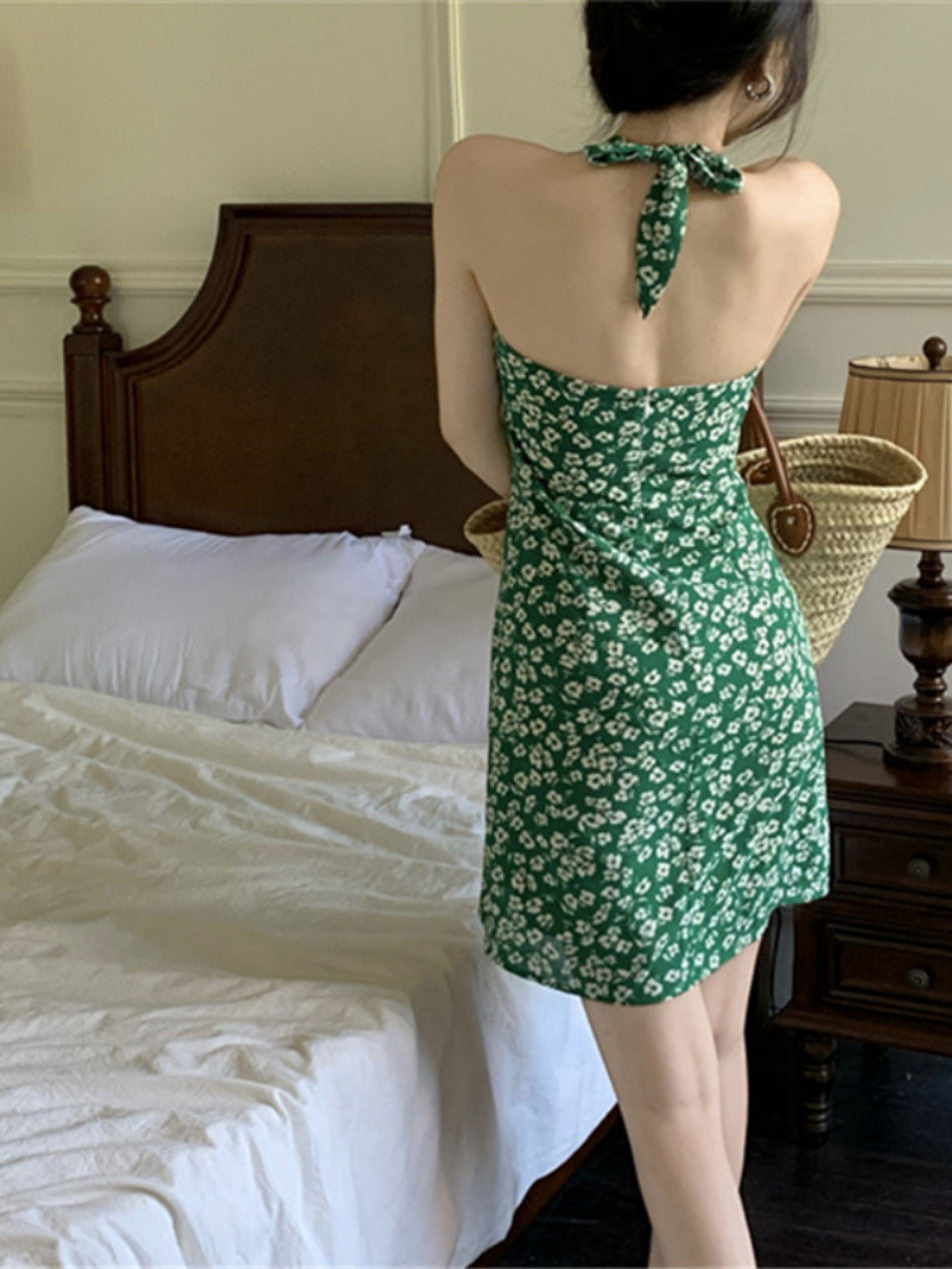 VintageVogue - Hanging Neck A-line Mini Dress