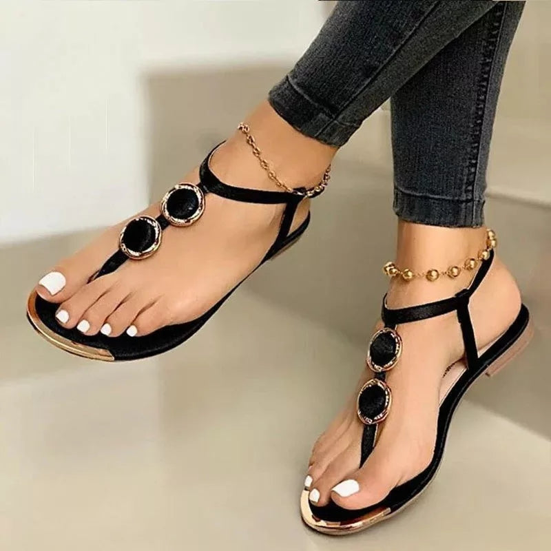 MetalGlow - Fashion Flat Flip Flop Sandals