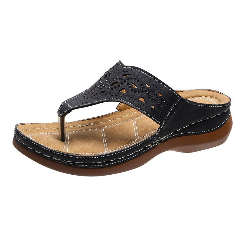 RhinestoneGlow - Hollow Platform Flip flops