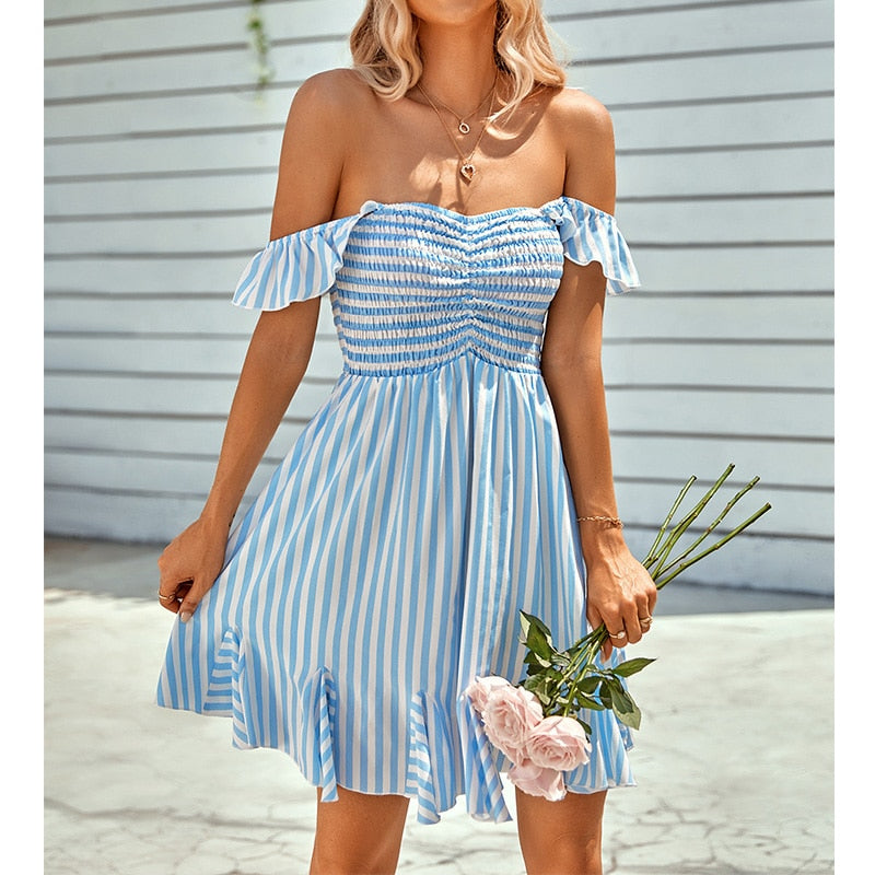 Kayla - Off Shoulder Striped Mini Dress