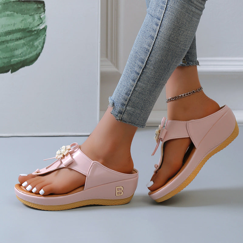 PearlBreeze - Beaded Wedge Beach Shoes