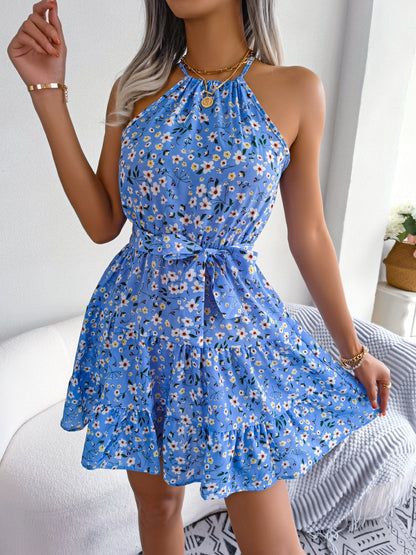 FloralHalter - Sleeveless Mini Short Sundress