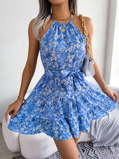 FloralHalter - Sleeveless Mini Short Sundress
