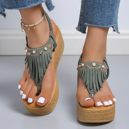 CrystalTassels - Fashion Gladiator Heel Flip Flops