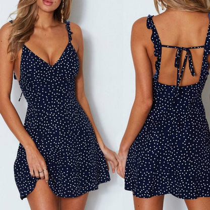 DotDiva - High Waist Dot Printing Mini Dress