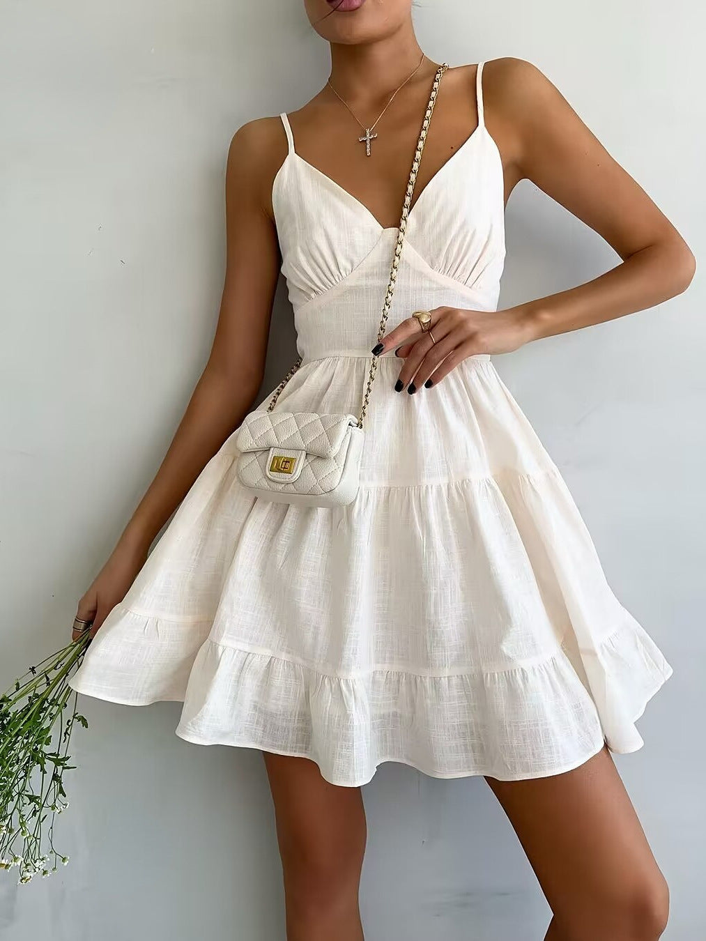 PureElegance - Cotton Linen Backless Mini Dress