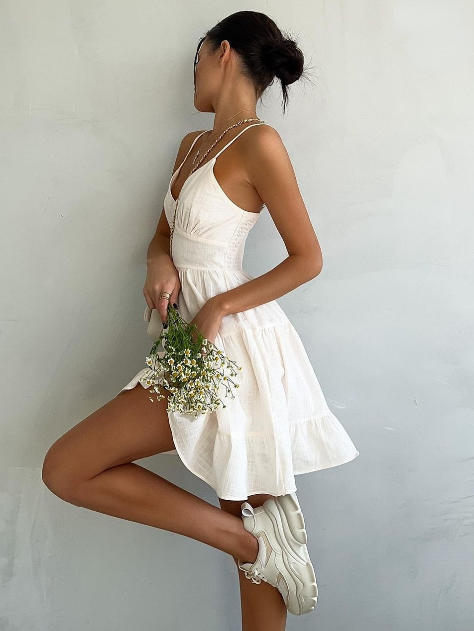 PureElegance - Cotton Linen Backless Mini Dress