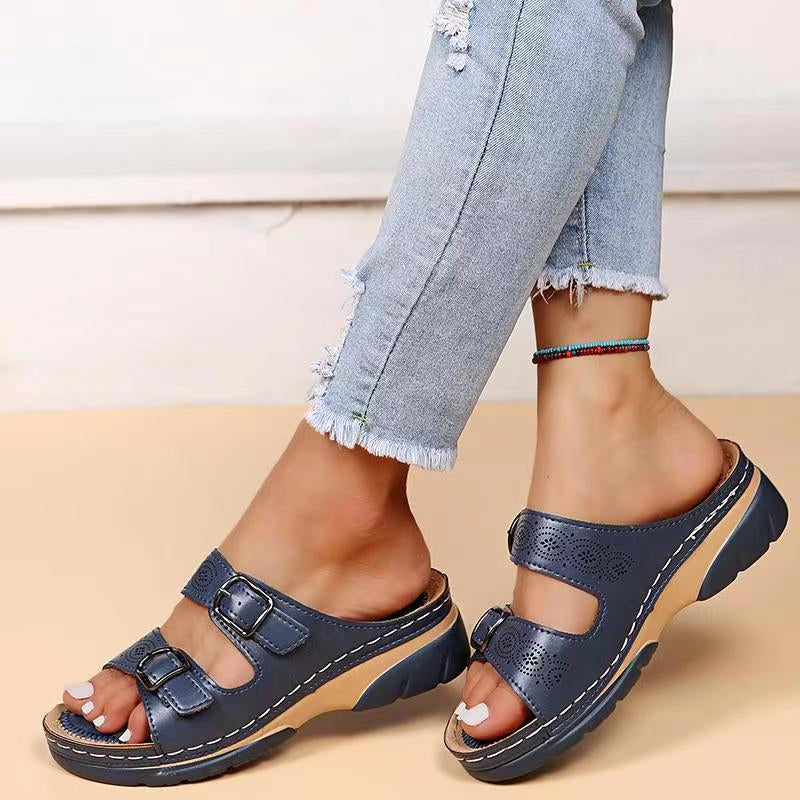 DoubleBuckle - Wedge Ladies Sandals
