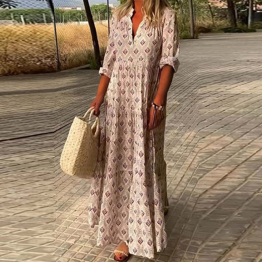 Ada – Langärmliges Kleid | V-Ausschnitt Rosa