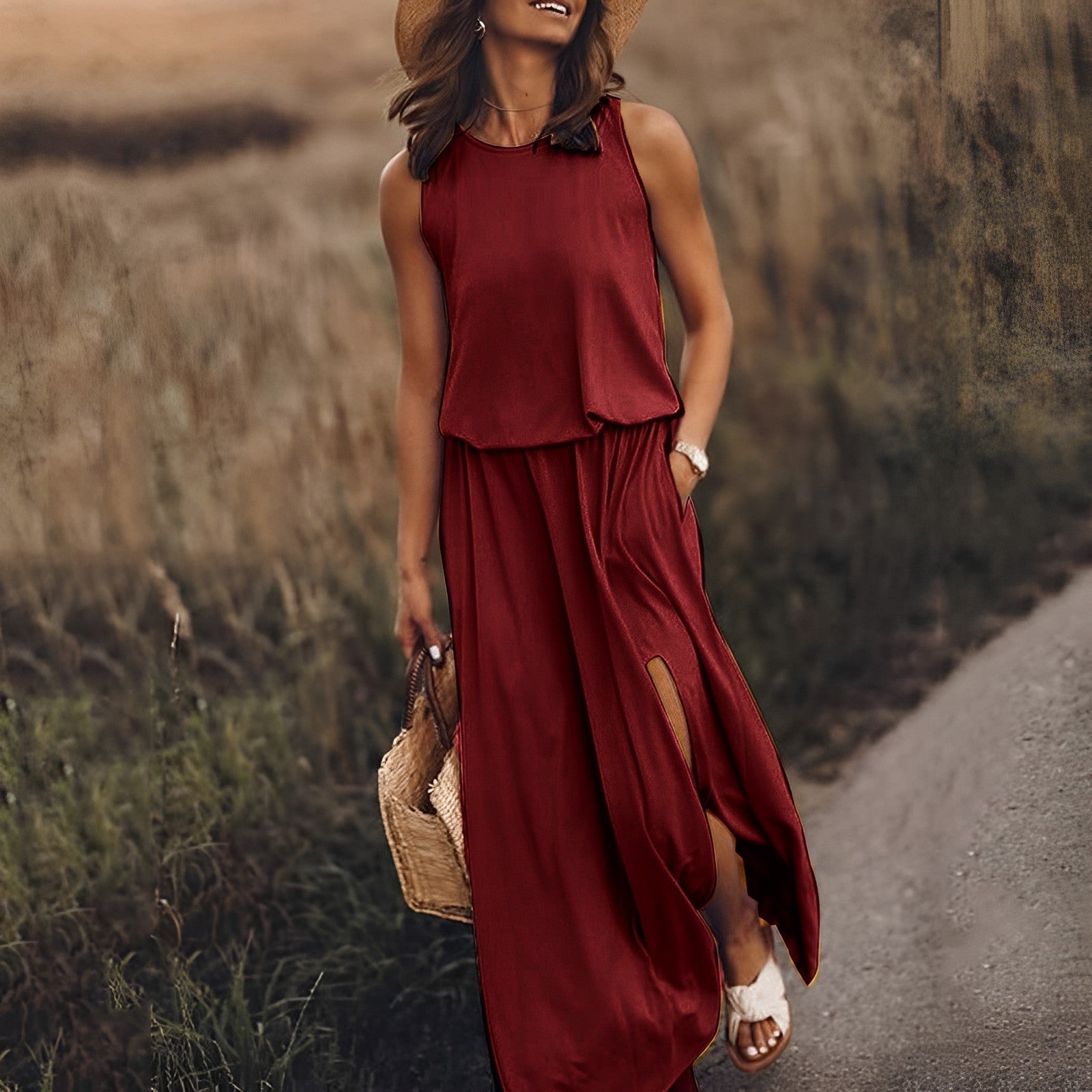 Aila – Natürliches Damenkleid Burgunderrot