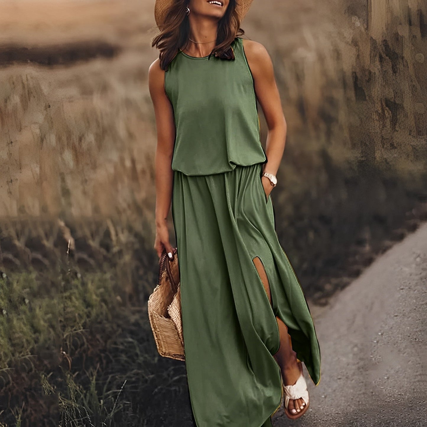 Aila – Natürliches Damenkleid Dunkelgrün