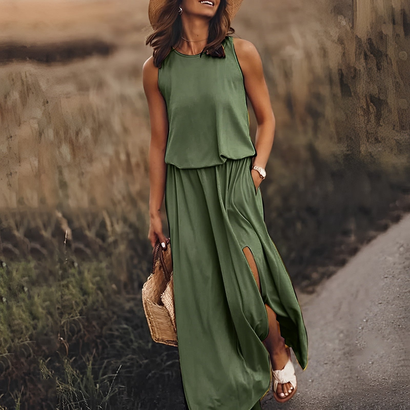 Aila – Natürliches Damenkleid Dunkelgrün