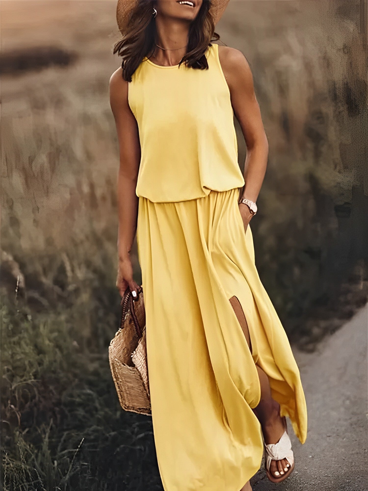 Aila – Natürliches Damenkleid Gelb