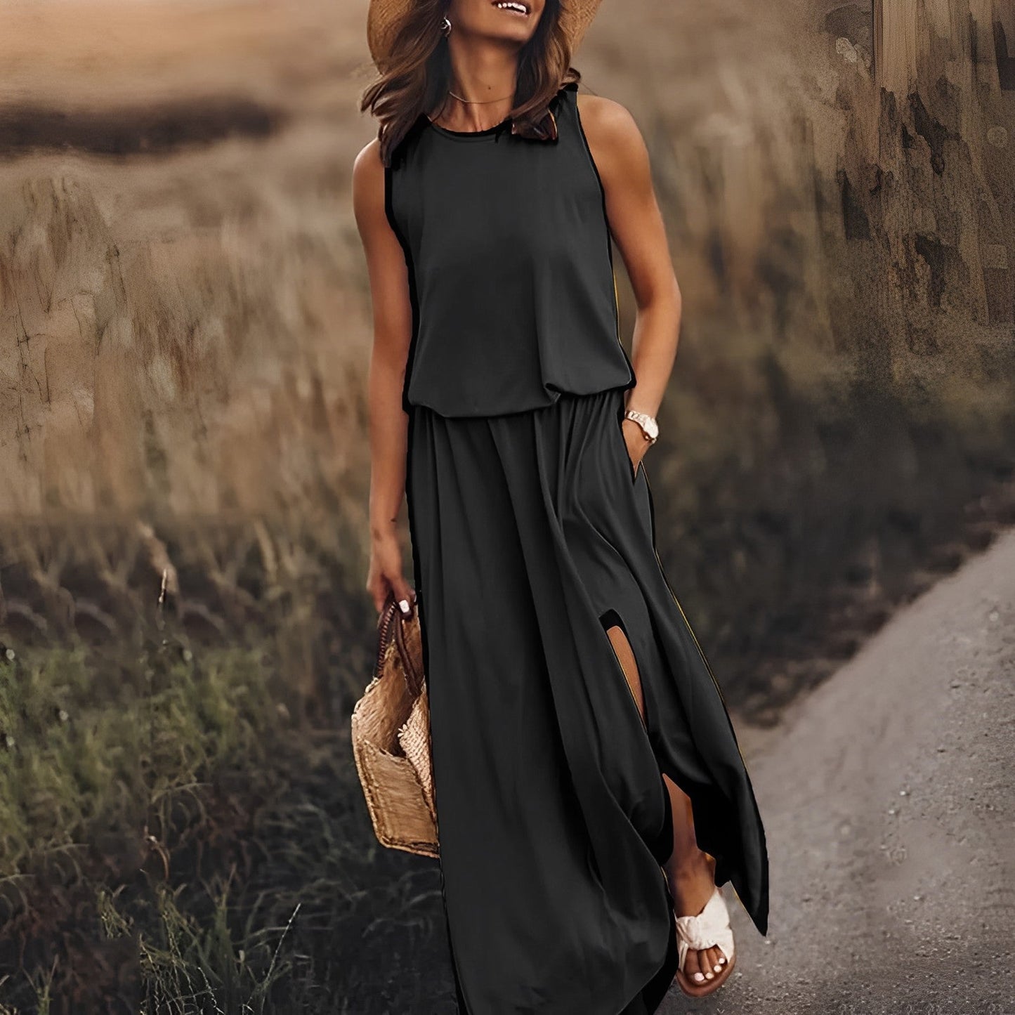 Aila – Natürliches Damenkleid Schwarz