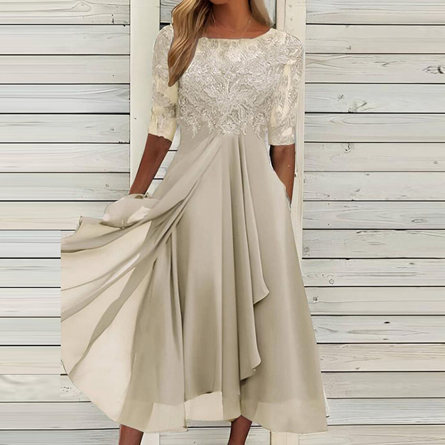 Angelika – Kleid mit Blumenmuster Beige
