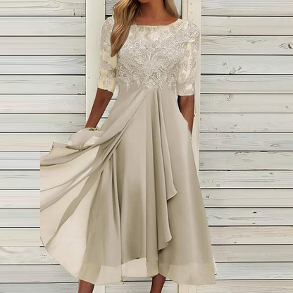 Angelika – Kleid mit Blumenmuster Beige