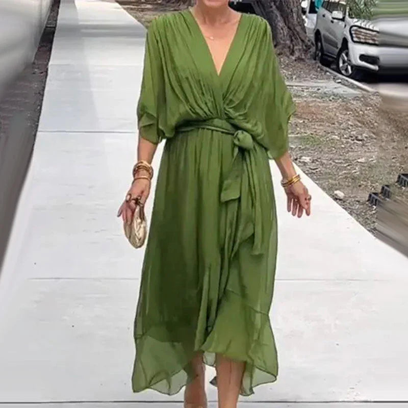 Anita – Damen V-Ausschnitt Kleid Grün