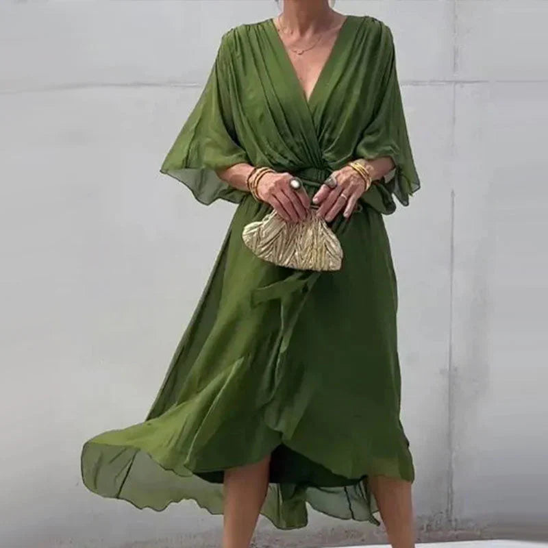 Anita – Damen V-Ausschnitt Kleid Grün 1