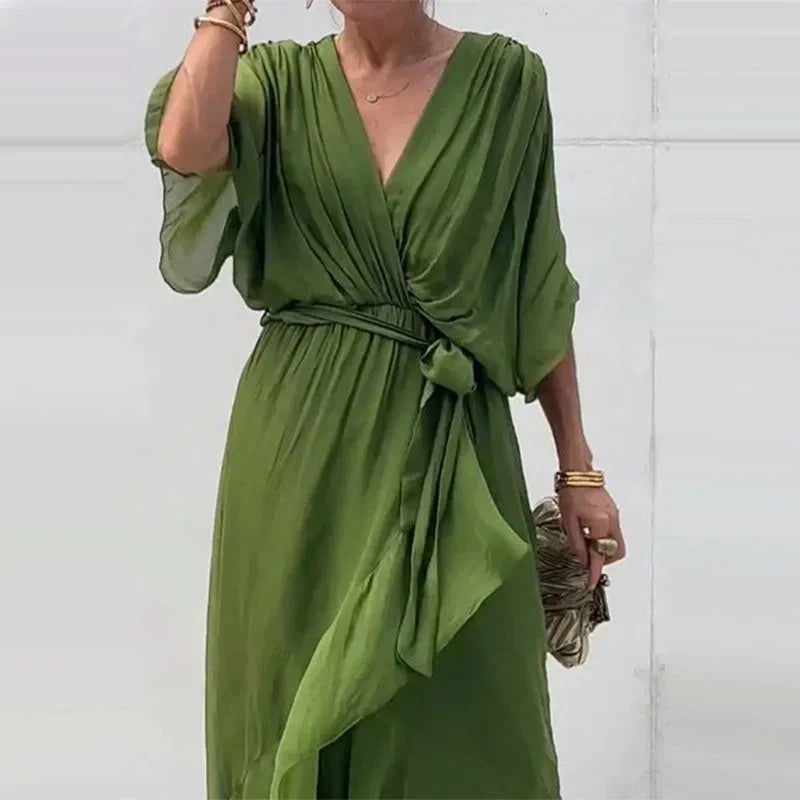 Anita – Damen V-Ausschnitt Kleid Grün 2