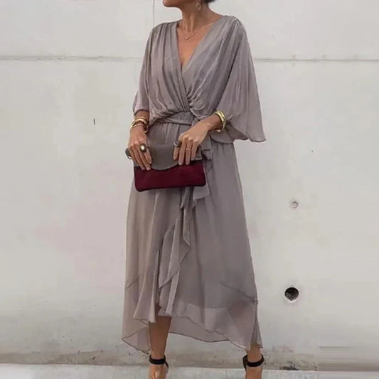 Anita – Damen V-Ausschnitt Kleid Grau