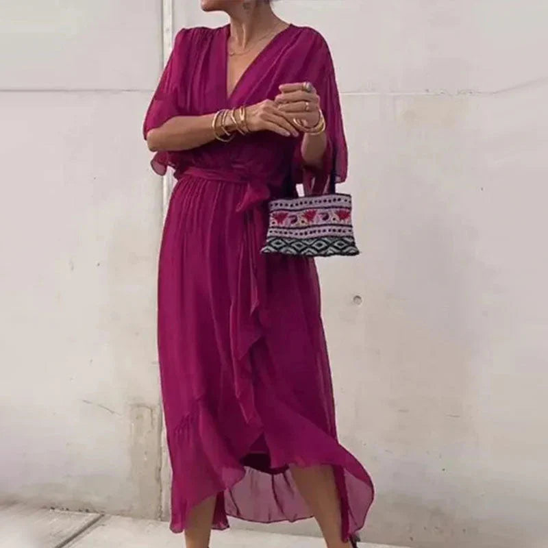 Anita – Damen V-Ausschnitt Kleid Rotviolett