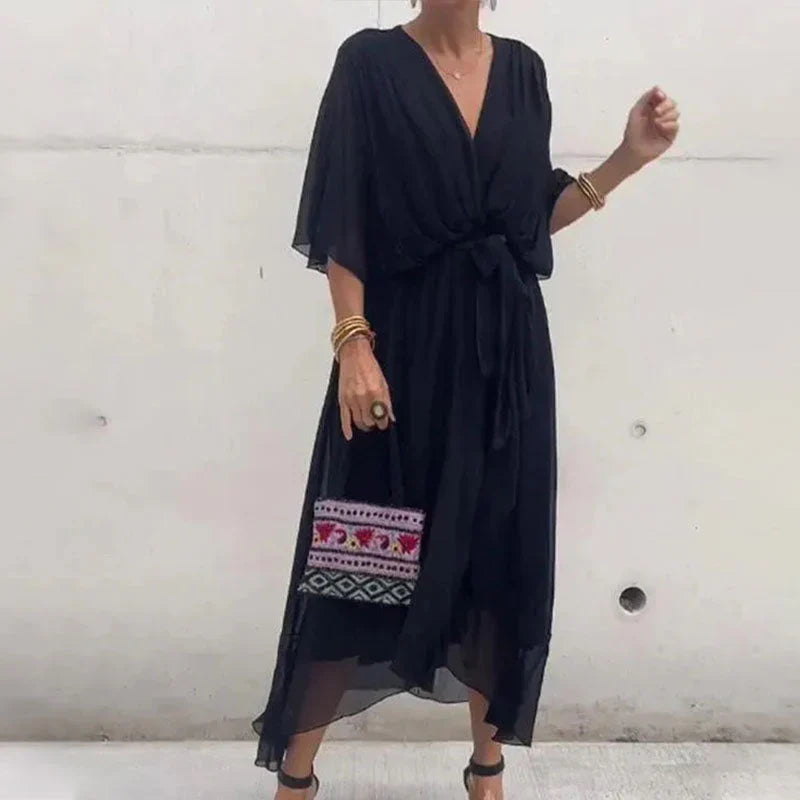 Anita – Damen V-Ausschnitt Kleid Schwarz