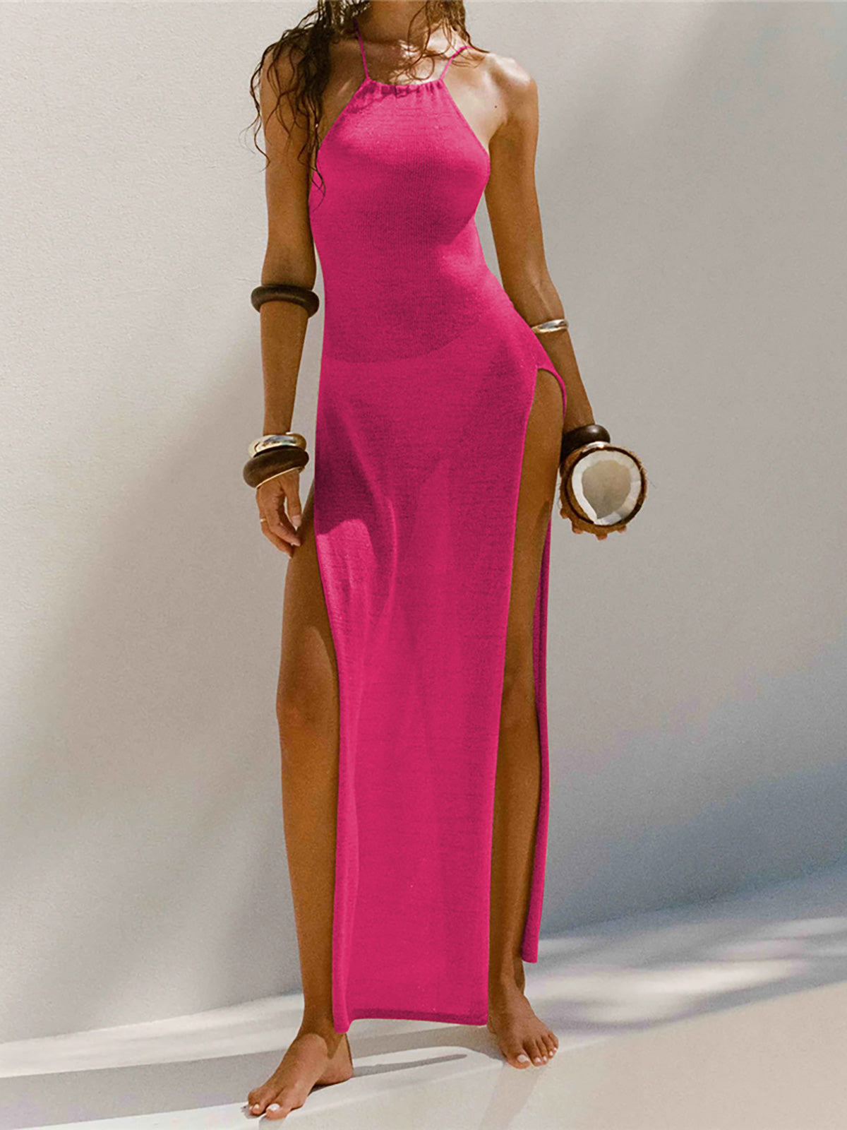 Annabelle – Maxikleid | Gehäkelt Heißes Rosa